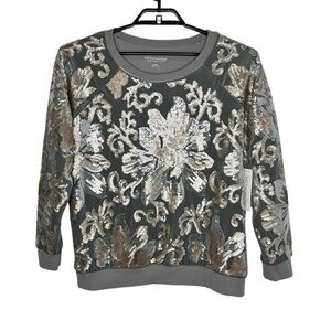Soft Surroundings Glistening Pullover Sequin Velvet Sweater XL Gray Silver NWT